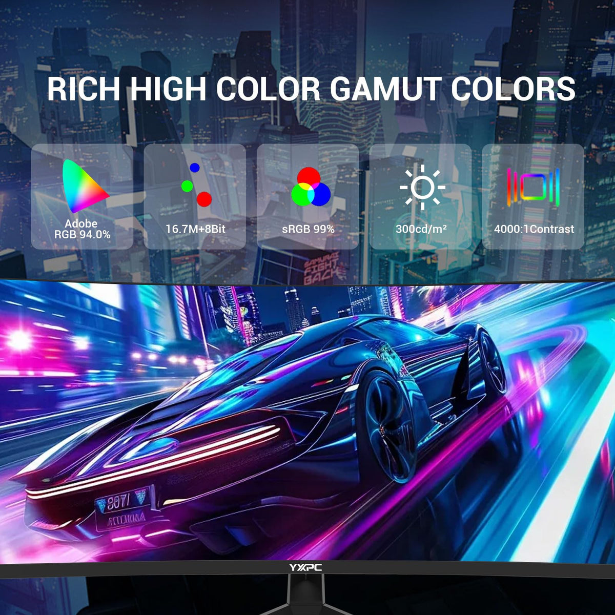 YXPC monitor with HDMI 2.0 and DP 1.4 ports for versatile connections