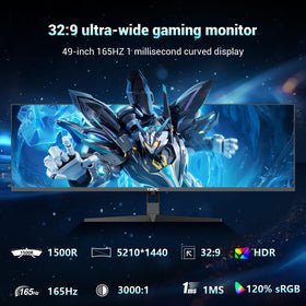 YXPC 49-inch curved monitor shows the 1500R curve for immersive gameplay.