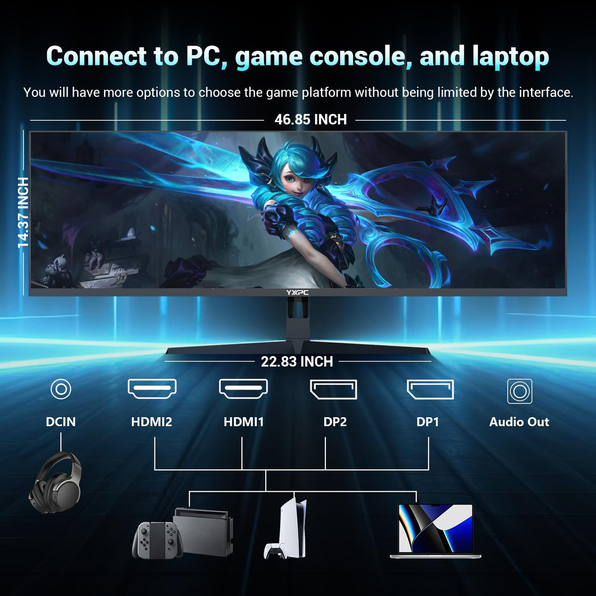 YXPC desk setup highlights a wide multitasking workspace.