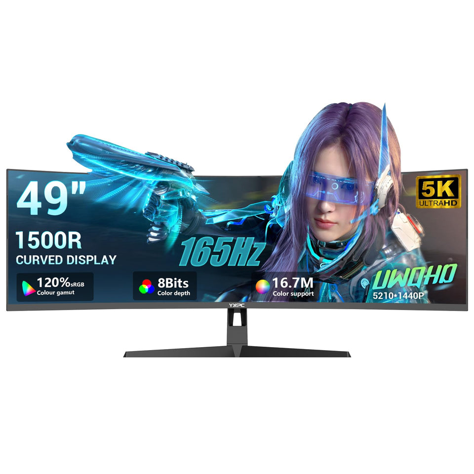 YXPC 49-inch curved ultrawide monitor front view for immersive gaming and multitasking.