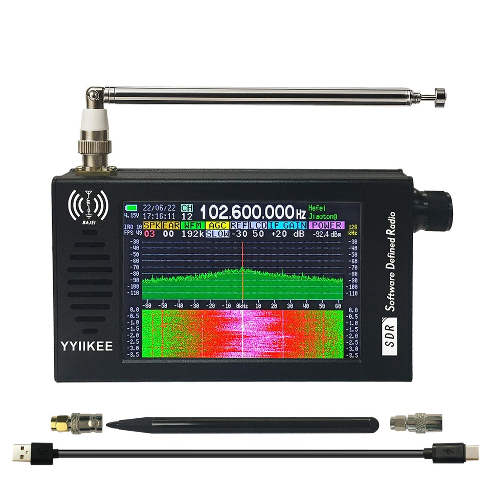 yyiikee portable SDR radio front view showcasing compact design for field use.