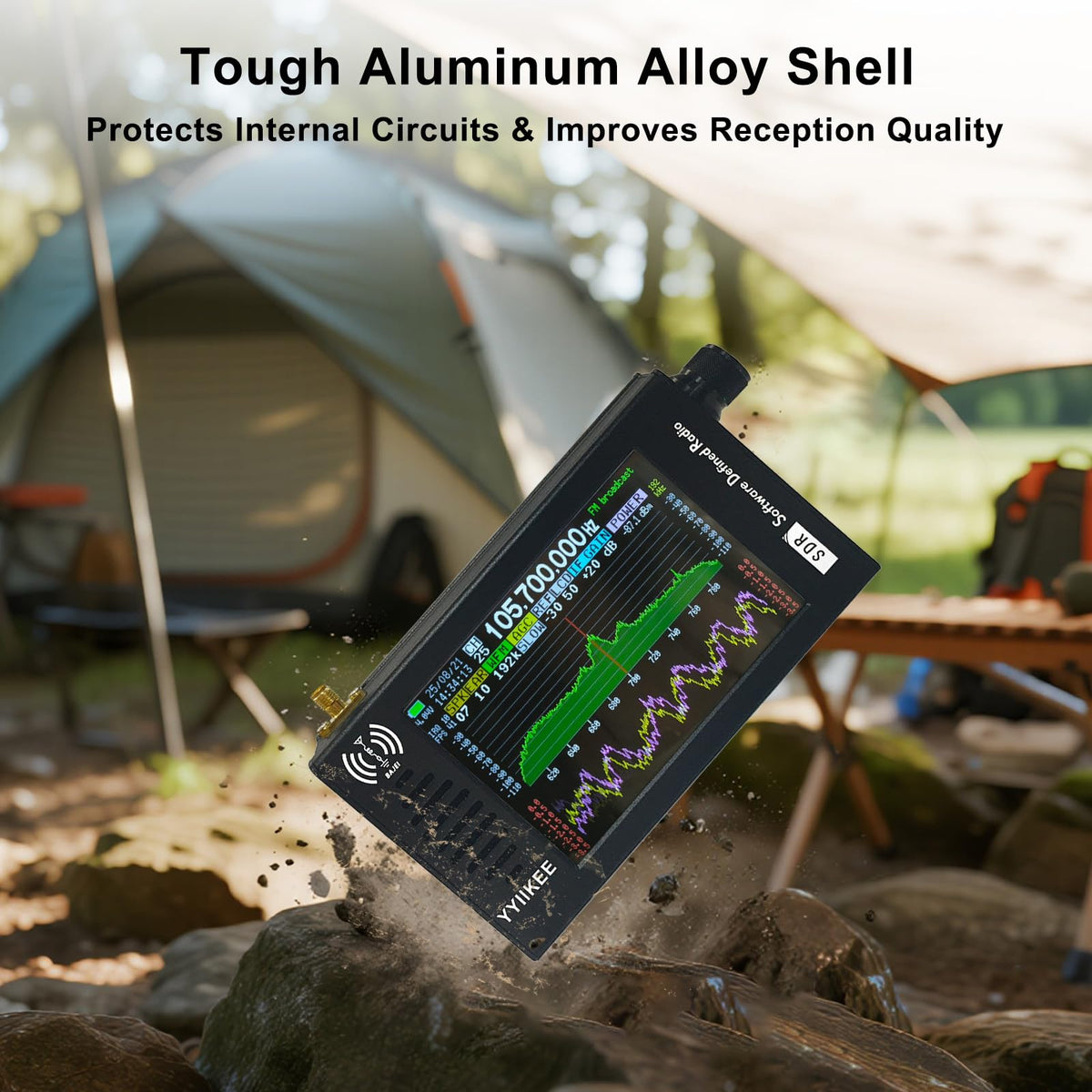 yyiikee portable SDR radio rechargeable battery supports extended outdoor sessions.