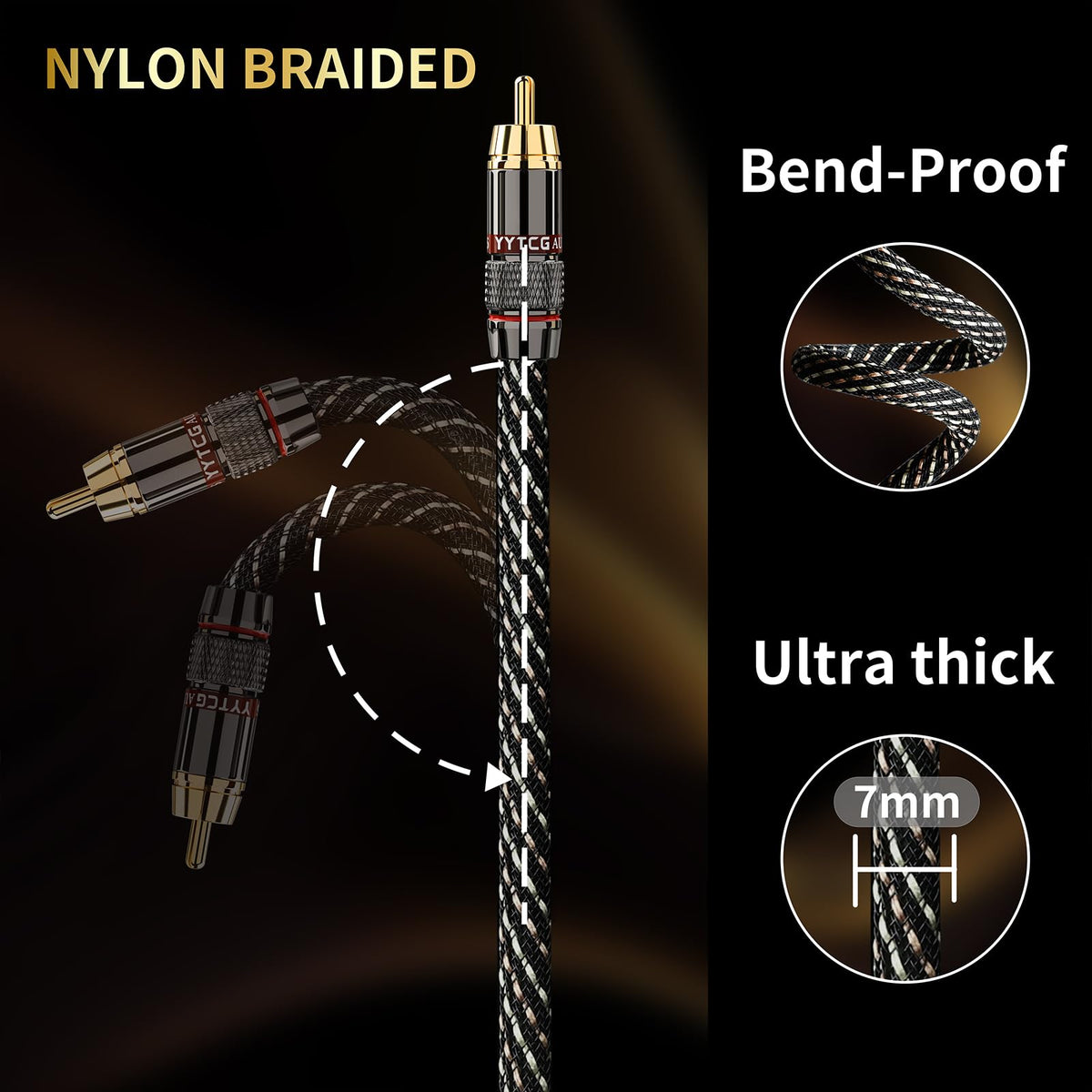 YYTCG 24K gold-plated connectors ensure stable connections and corrosion resistance.