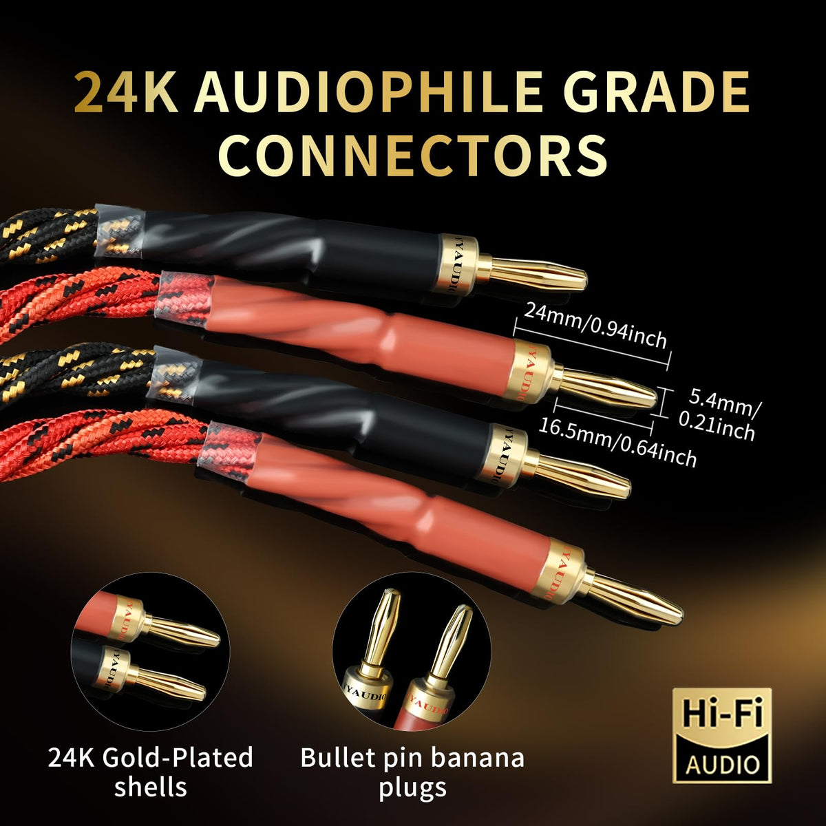 YYTCG cable connected to an amplifier showing stable fit and improved audio reliability