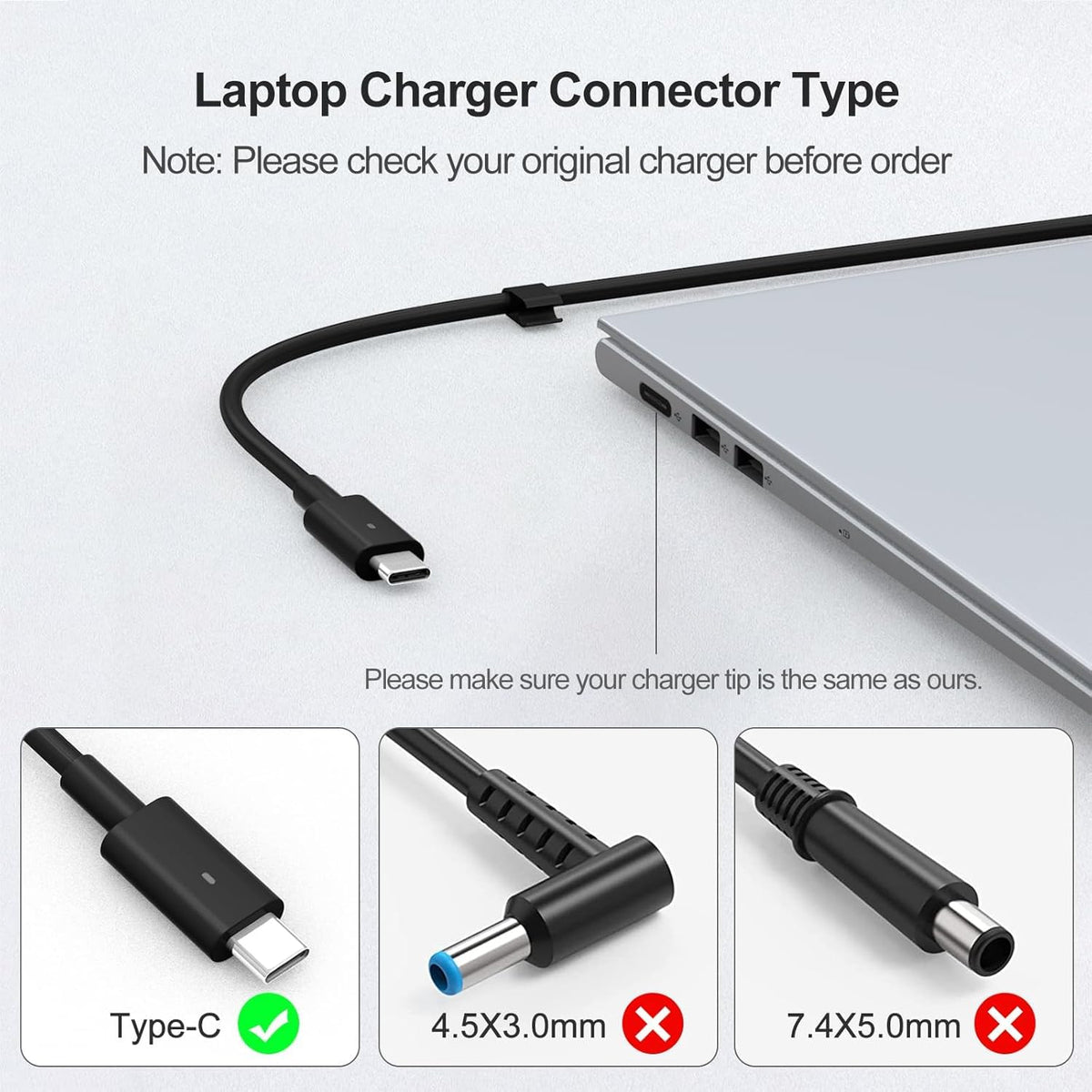 YZAESHAY Dell 65W USB-C charger with coiled cable for travel-friendly use.
