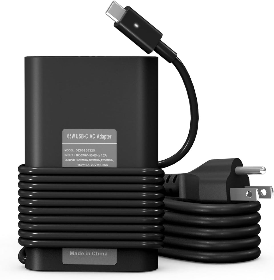 YZAESHAY Dell 65W USB-C charger front view for reliable charging on the go.
