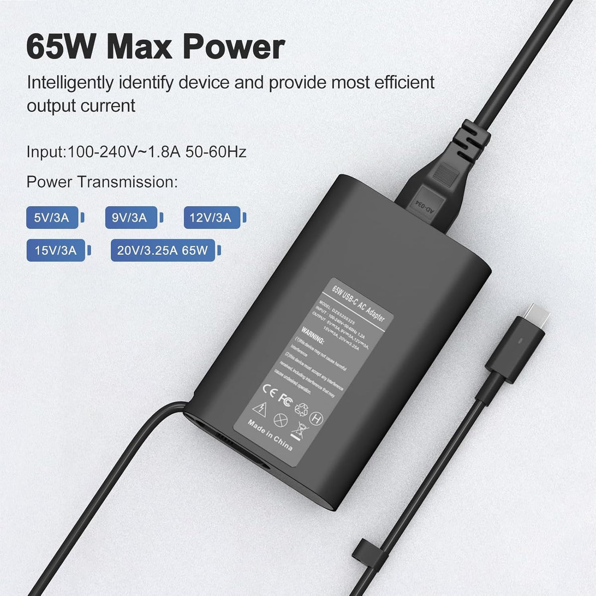 Close-up of the USB-C port on the YZAESHAY Dell charger, versatile power delivery.
