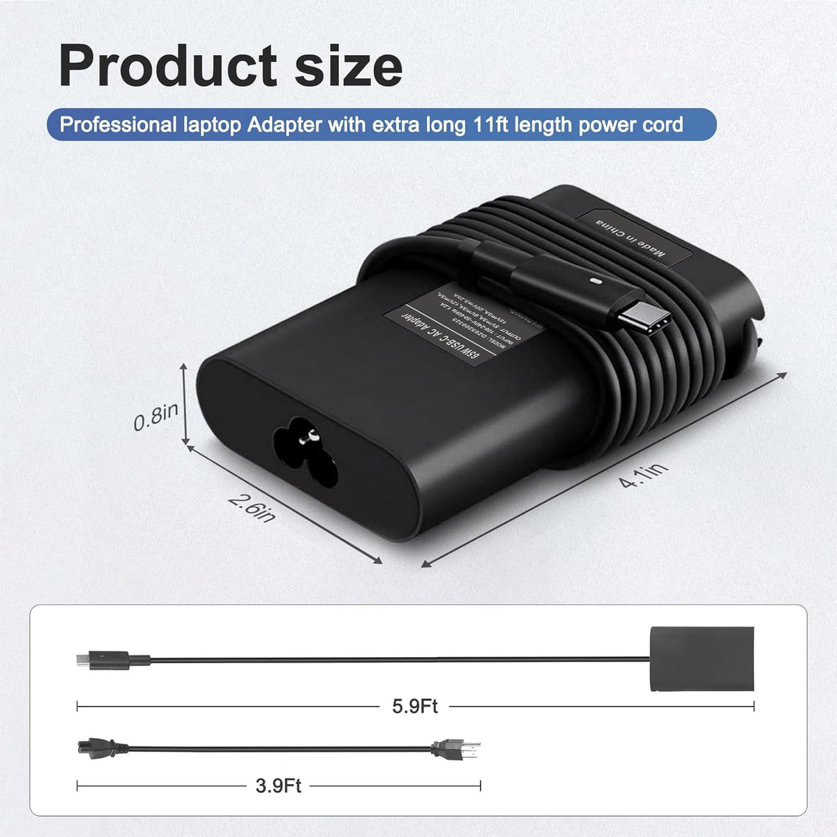 Compact travel-ready YZAESHAY Dell charger designed for easy packing.