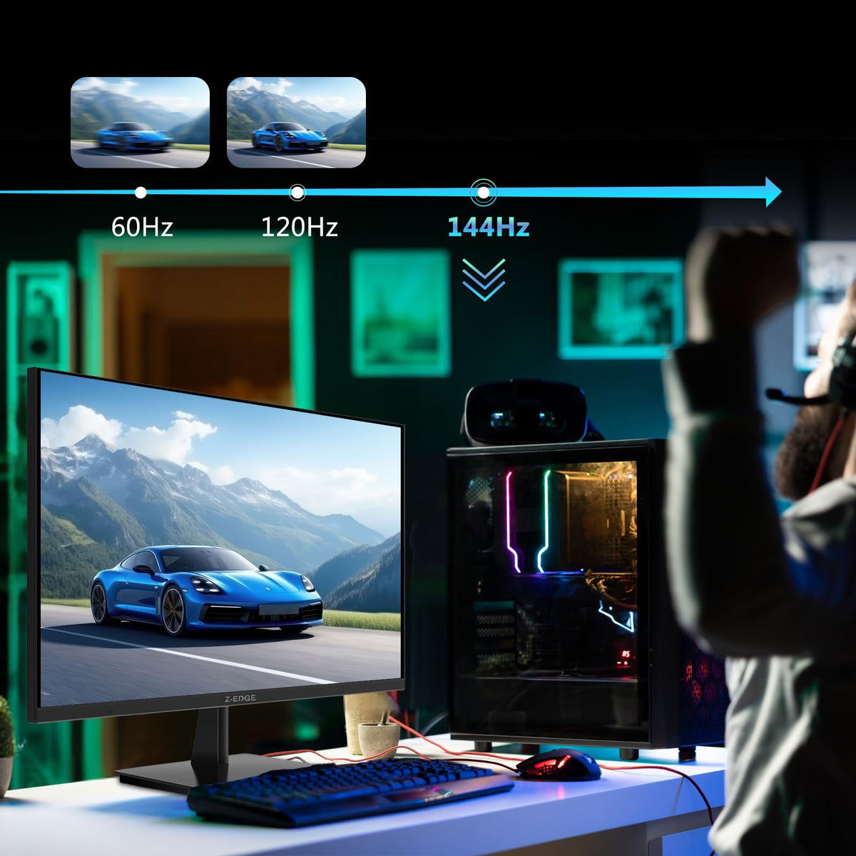 Z Z-EDGE 144Hz and 1ms MPRT for smooth gaming and fast-paced media.