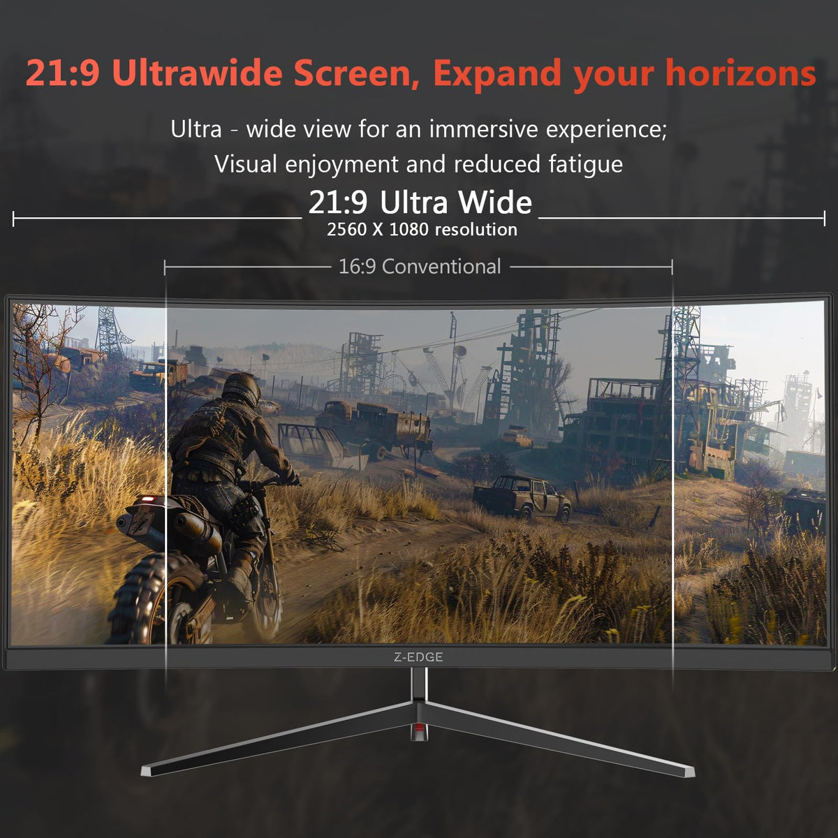 Z-Edge 1500R curved design view highlighting eye comfort during long sessions