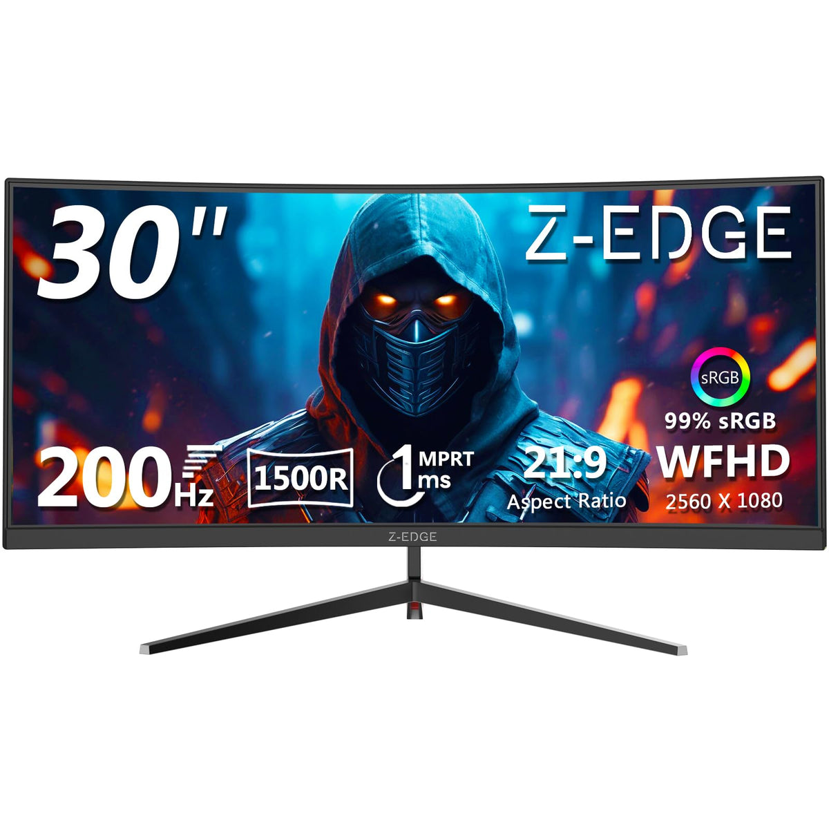 Z-Edge 30-inch curved monitor front view shows immersive action details for fast gameplay