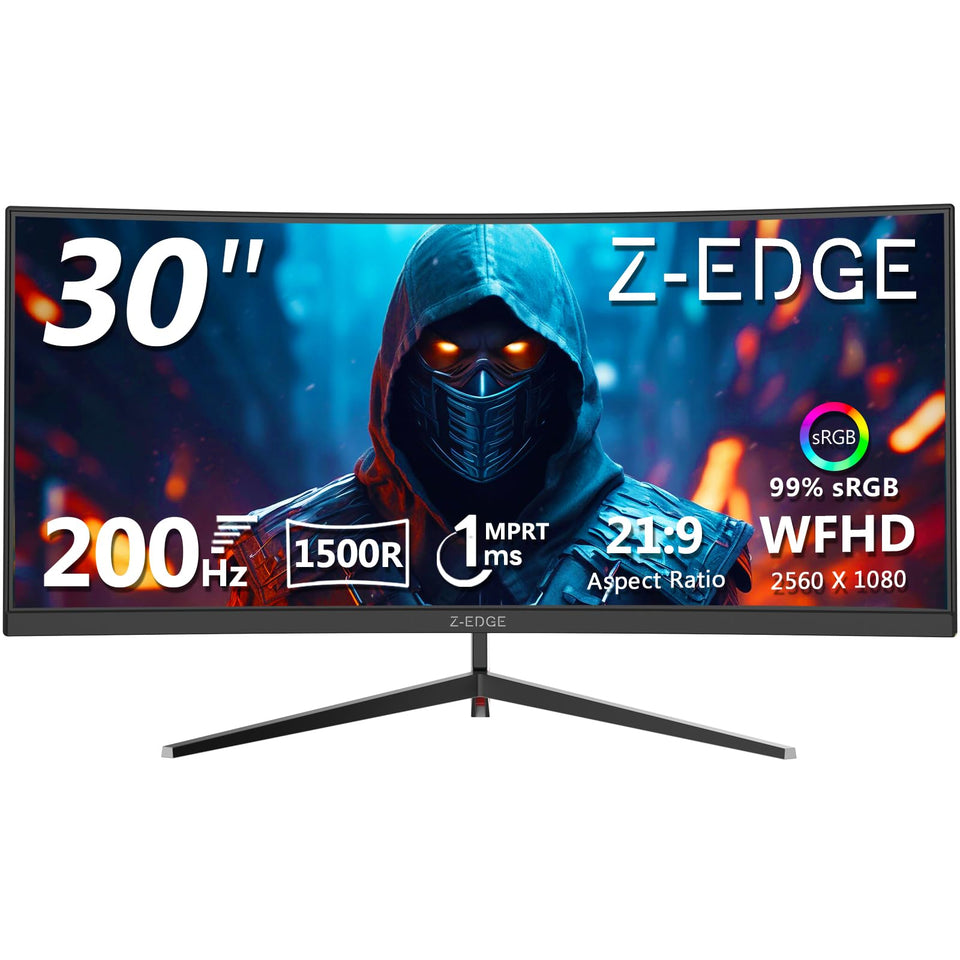 Z-Edge 30-inch curved monitor front view shows immersive action details for fast gameplay