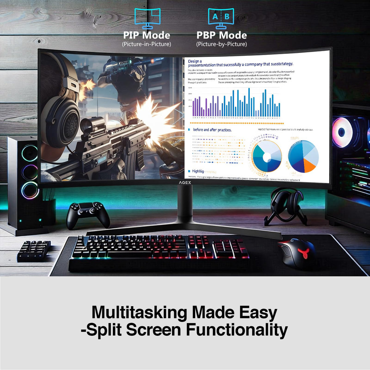 Z Z-EDGE AG34P ultrawide curve offers expansive field of view for multitasking.