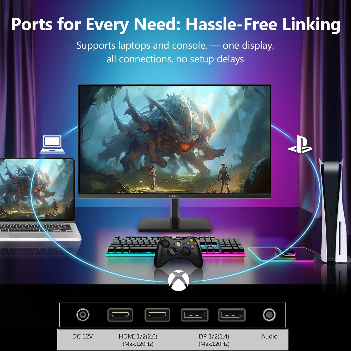 Z Z-EDGE S274K immersive gaming setup with 4K visuals and fast response.