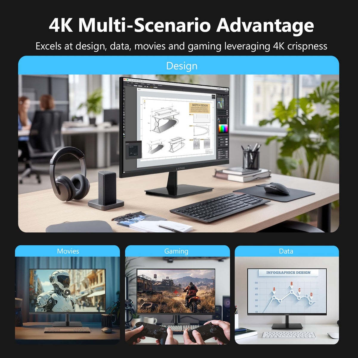 Z Z-EDGE S274K 100x100mm mount compatibility for flexible mounting.
