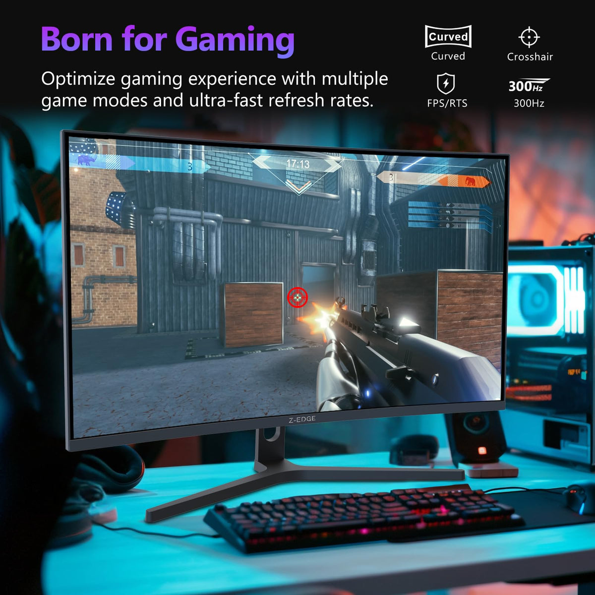 Z-EDGE UG27H 1ms response minimizes motion blur during high-speed scenes.