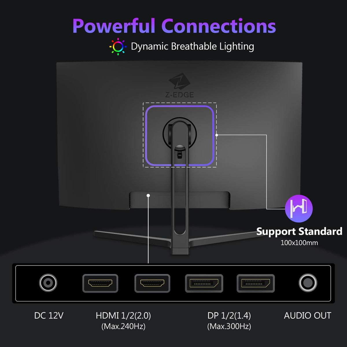 Z-EDGE UG27H frameless bezel enables cleaner multi-monitor setups.