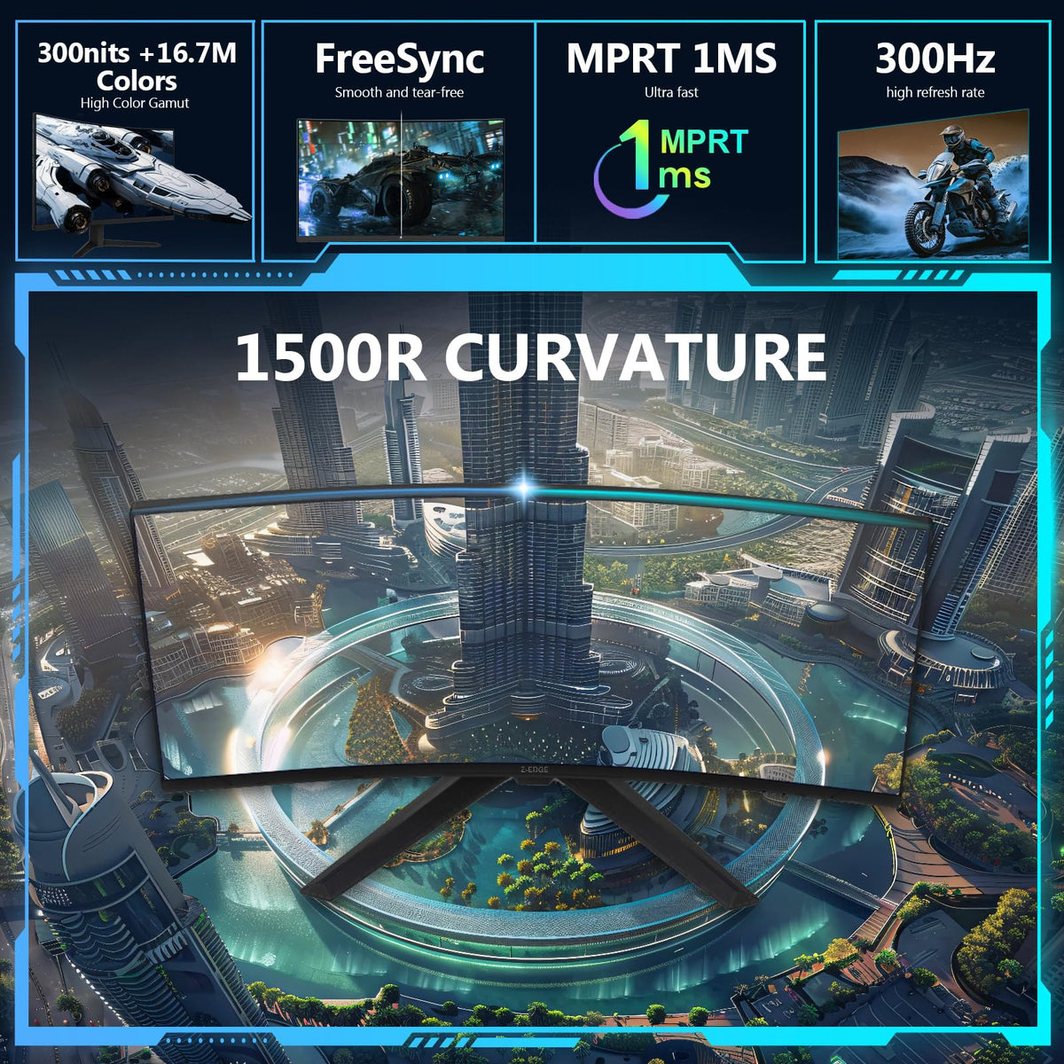 Z-EDGE UG27S 1ms response minimizes motion blur and lag.