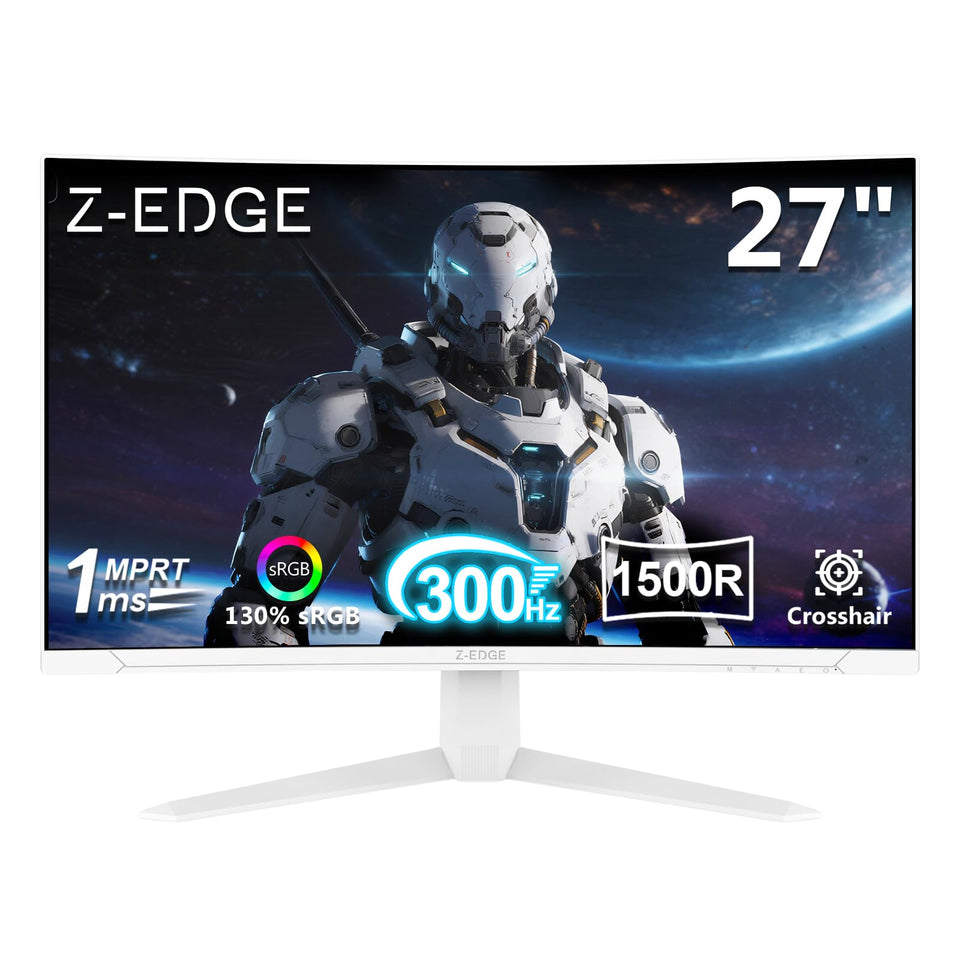 Z Z-EDGE UG27S front view shows a slim, borderless frame for a clean desk setup.