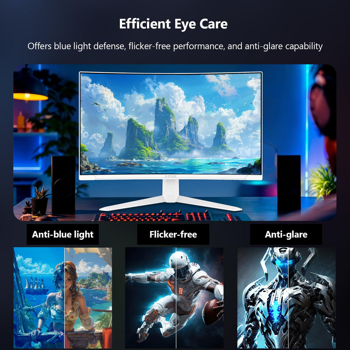 Z Z-EDGE UG27S gaming setup concept shows vibrant colors and responsive display.