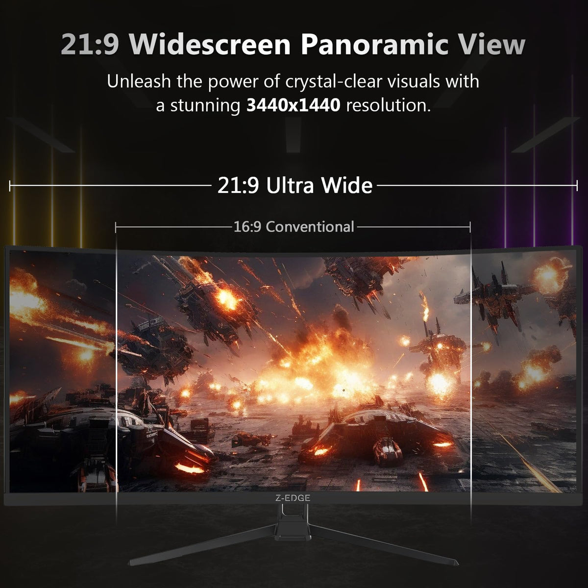 Z Z-EDGE UG34 flicker-free panel with adaptive sync for steady visuals.