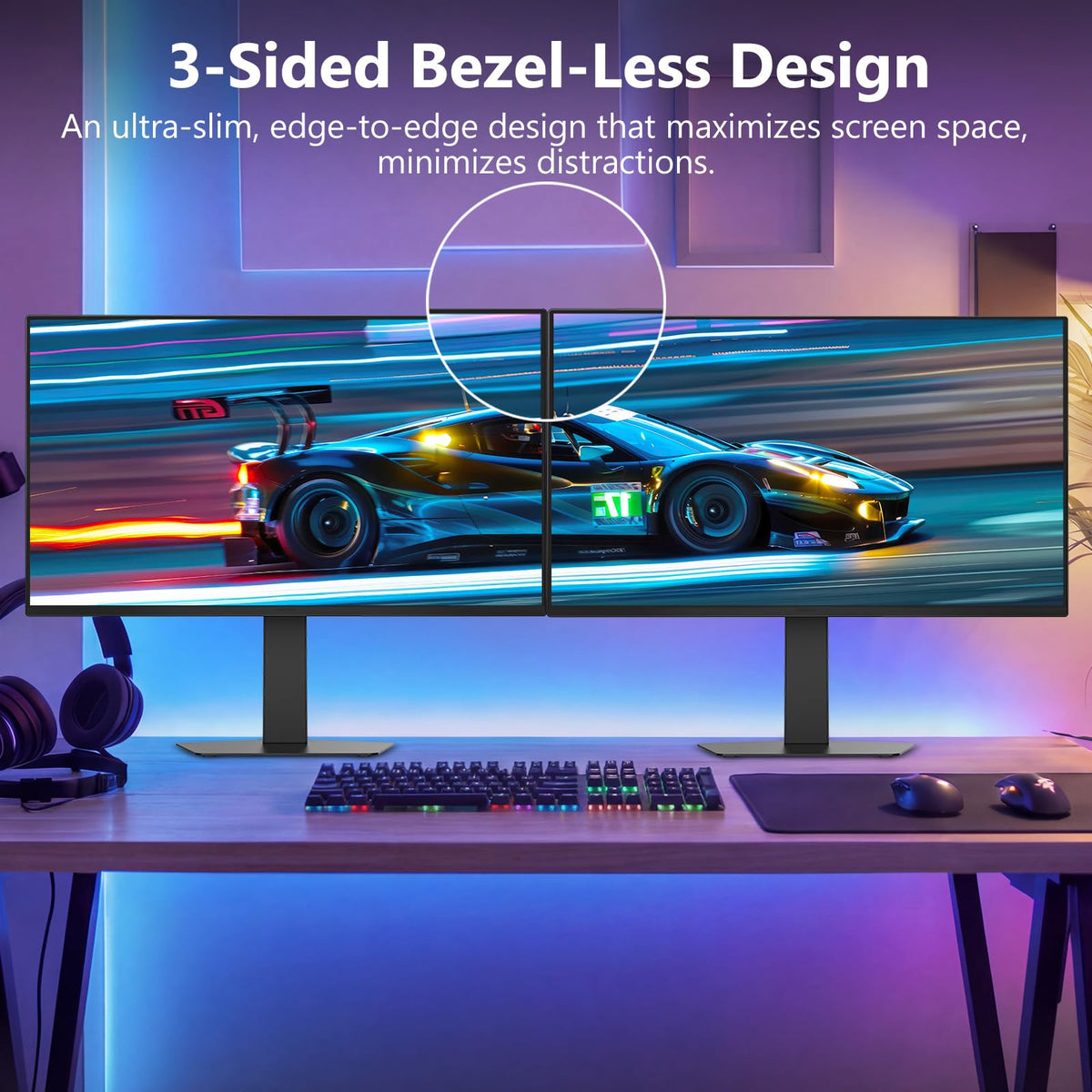 Z Z-EDGE X27 height-adjustable stand supports comfortable viewing and setup.