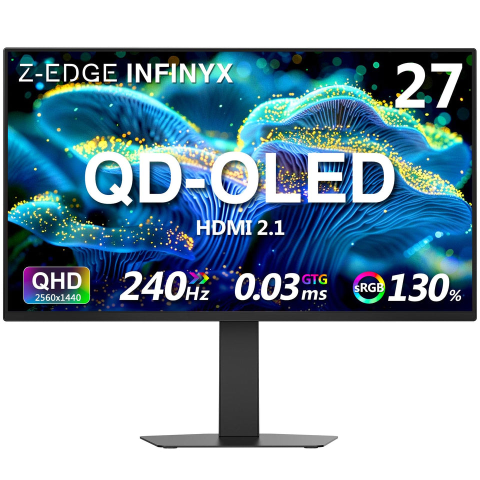Z Z-EDGE X27 OLED panel front view showcasing true blacks and rich color depth for dark scenes.