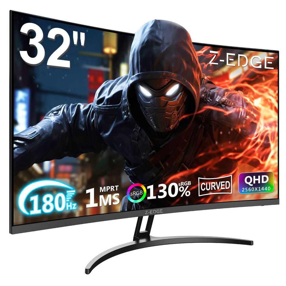 Z Z-EDGE 32-inch curved monitor front view highlighting immersive 1500R curvature for gaming.
