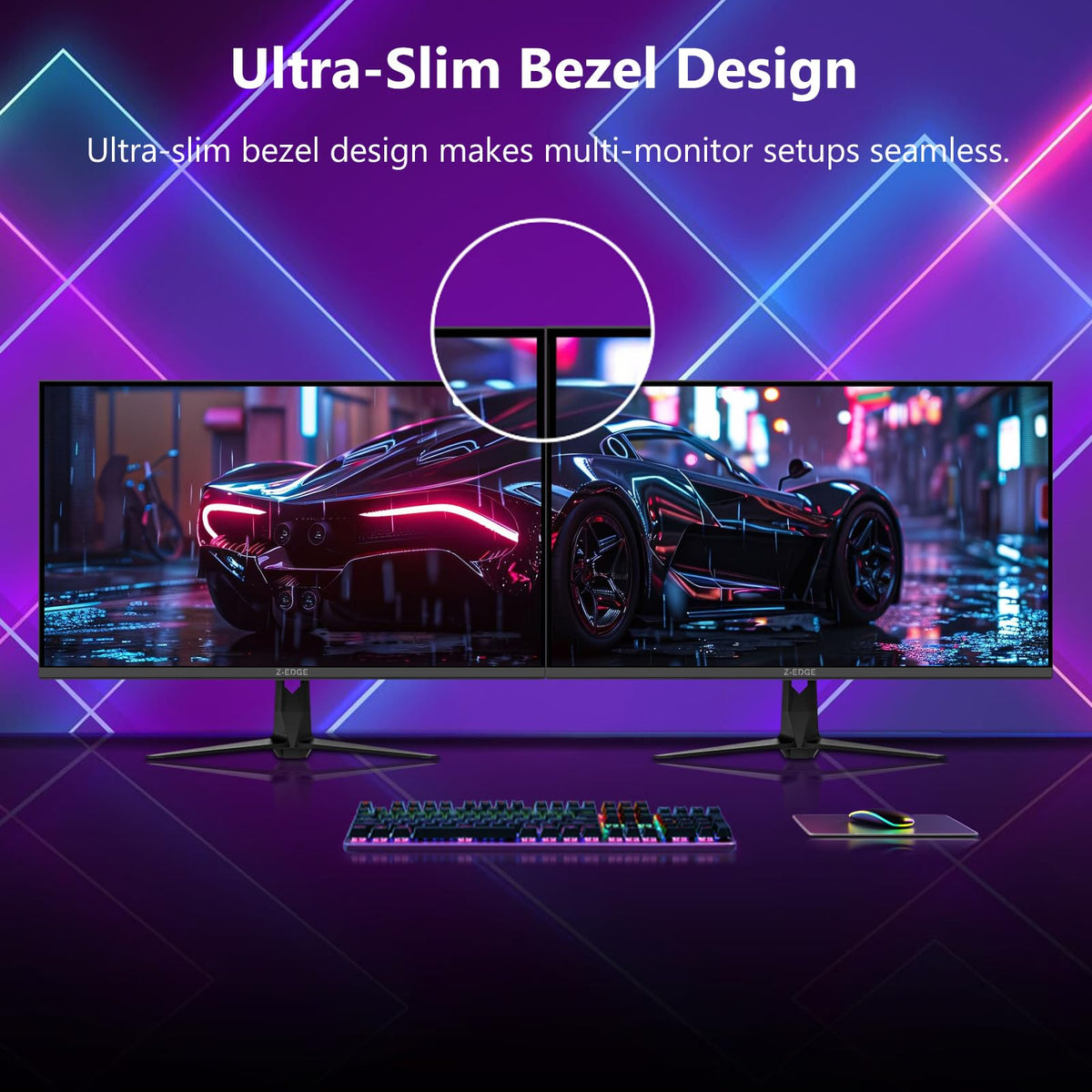 Z Z-EDGE UG27QS gaming-setup displaying fluid action for fast-paced titles