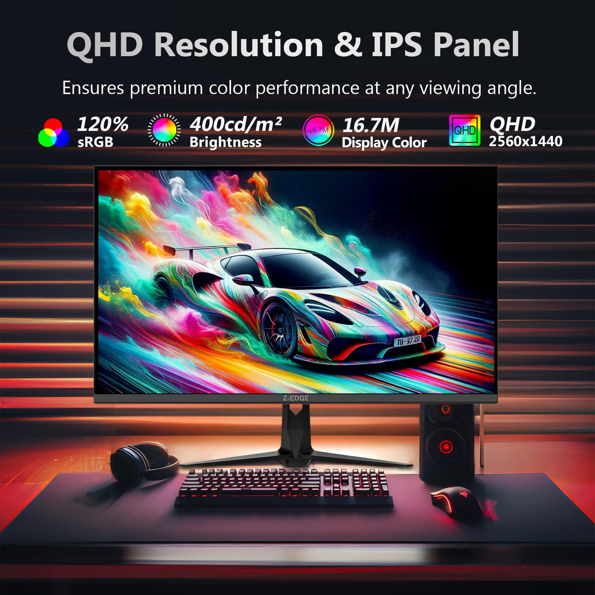 Z Z-EDGE UG27QS IPS close-up displaying vibrant color accuracy