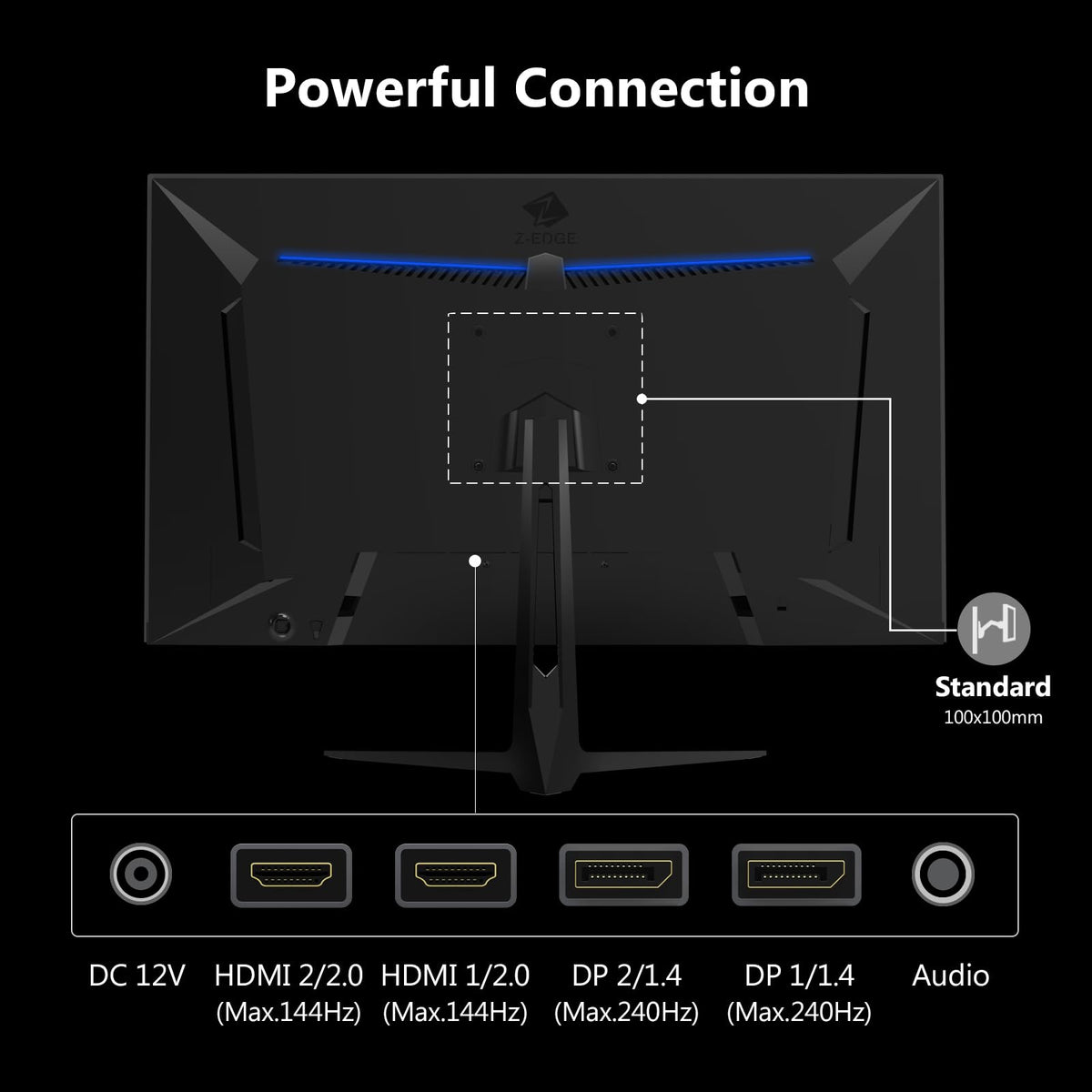 Z Z-EDGE UG27QS wall-mount compatibility enables flexible, space-saving arrangements