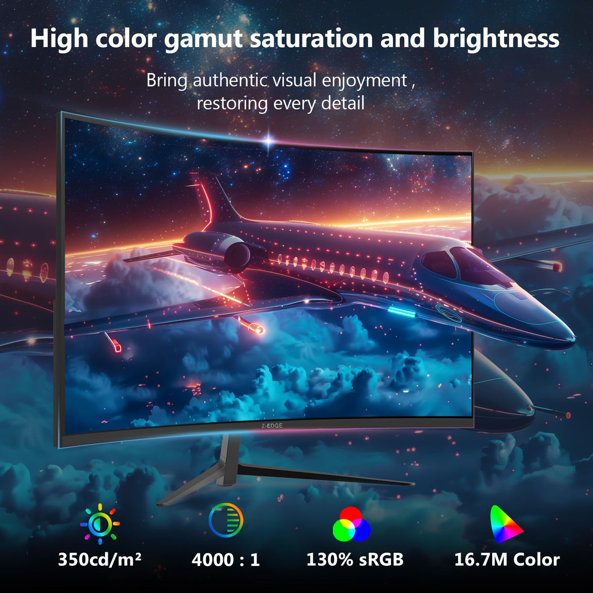 Z Z-EDGE 1500R curvature reduces distortion for immersive sessions.