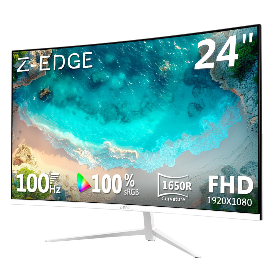 Z Z-EDGE 24-inch curved monitor front view, immersive gaming and video experience.