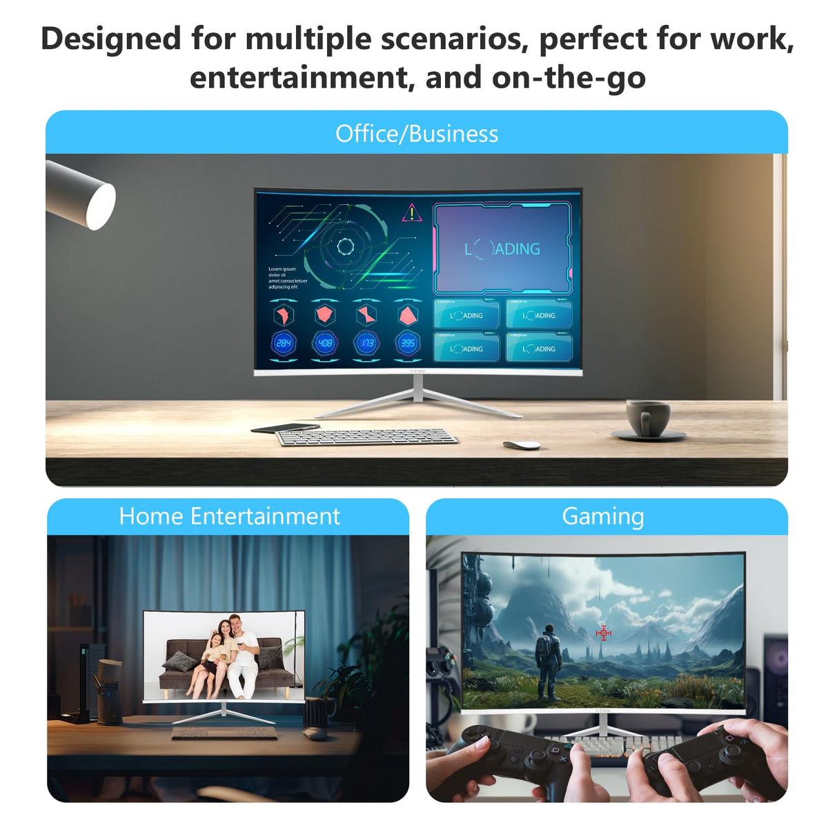 Z Z-EDGE 24-inch curved monitor 100Hz refresh, reduces motion blur for responsive gaming.