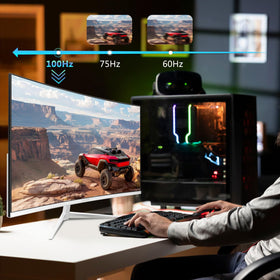 Z Z-EDGE 24-inch curved monitor side angle, wide viewing angle for multitasking.