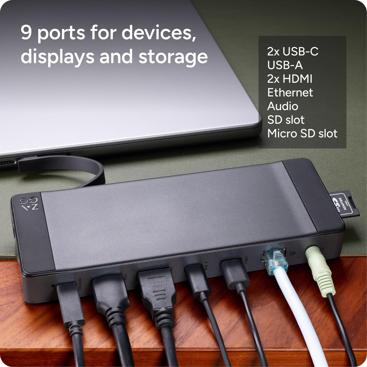 zagg hub dual hdmi ports closeup for dual 4k display support and crisp visuals
