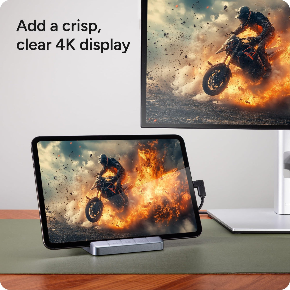 ZAGG hub connected to 4K monitor showing crisp display output for presentations