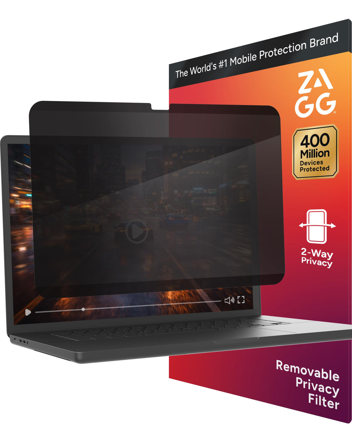 ZAGG Privacy Filter attached magnetically for private viewing on MacBook Pro 14