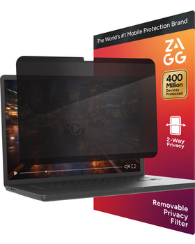 ZAGG Privacy Filter attached magnetically for private viewing on MacBook Pro 14