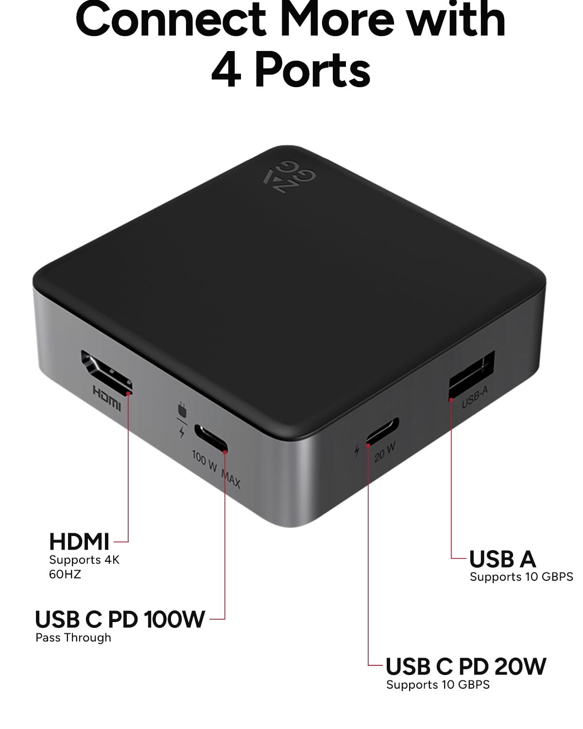 ZAGG 4-Port Hub HDMI 4K output enables crisp presentations and media sharing.