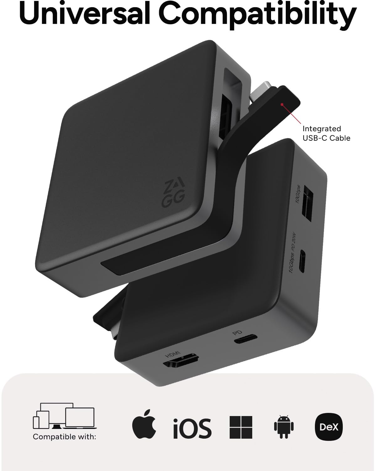 ZAGG 4-Port Hub USB-A data transfer up to 10 Gbps.