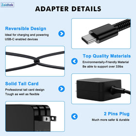 Zaidtek 65W USB-C charger compact travel design on a desk
