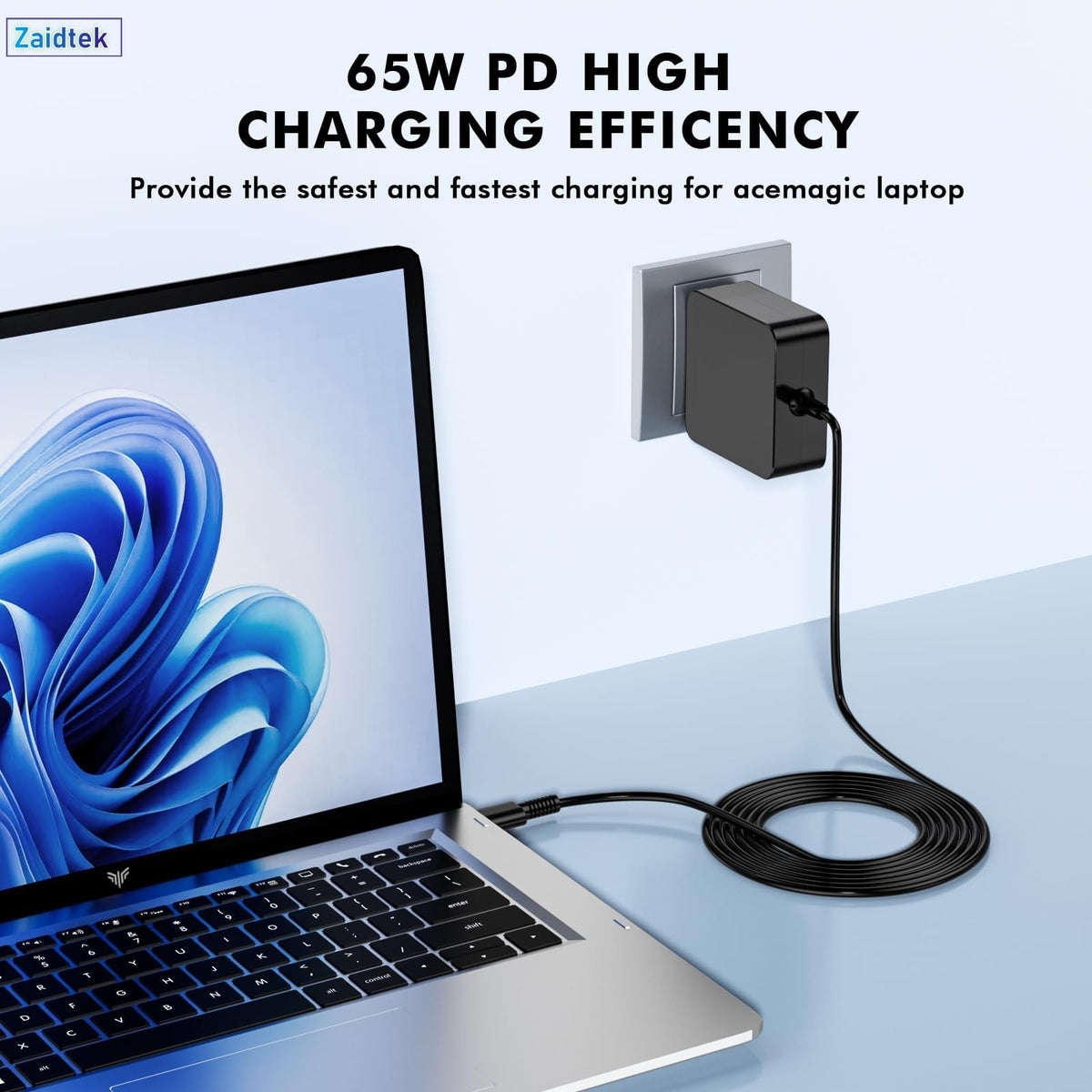 Zaidtek USB-C port in use with a compatible laptop