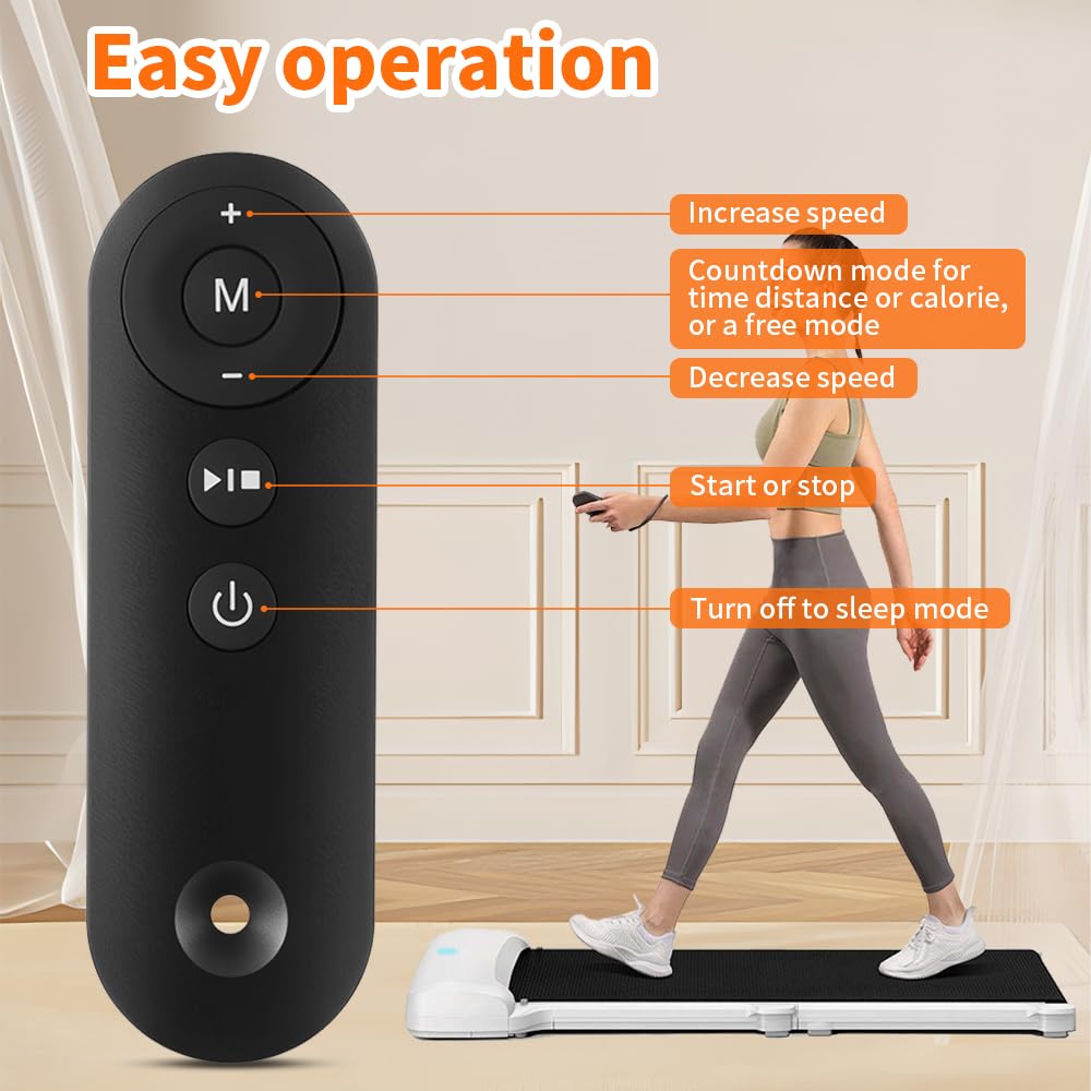 Zapande remote in home use during a break on a desk treadmill.