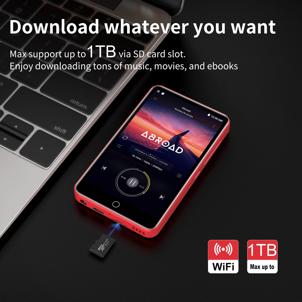 ZAQE 4‑inch HD touch screen for easy navigation and video playback