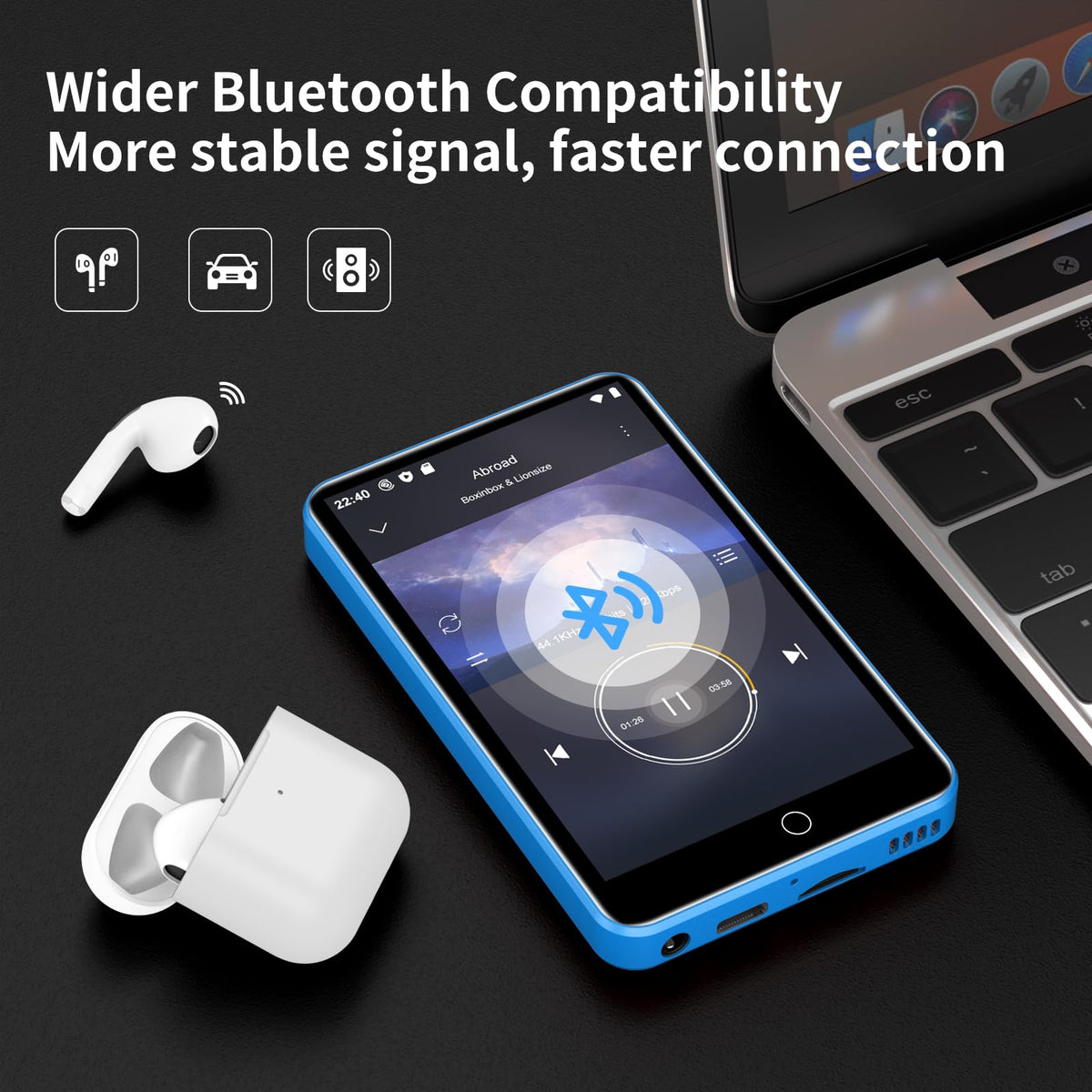 ZAQE built-in FM radio for listening to local stations on the move.