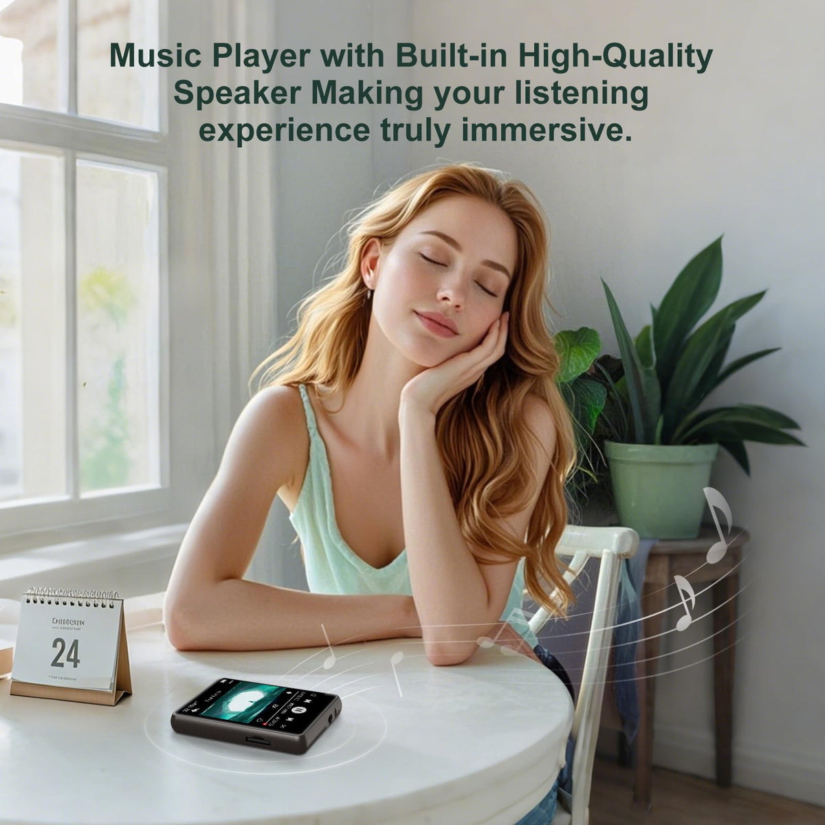 ZAQE in a travel setting with headphones — ideal for offline listening on the go