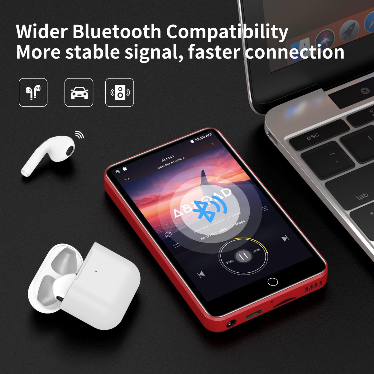ZAQE MP3 access to Spotify and Apple Music for instant streaming.