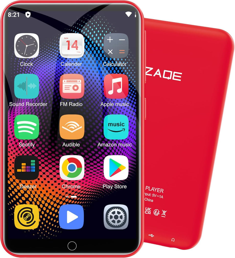 ZAQE MP3 Player front view with WiFi and Bluetooth for quick wireless pairing.