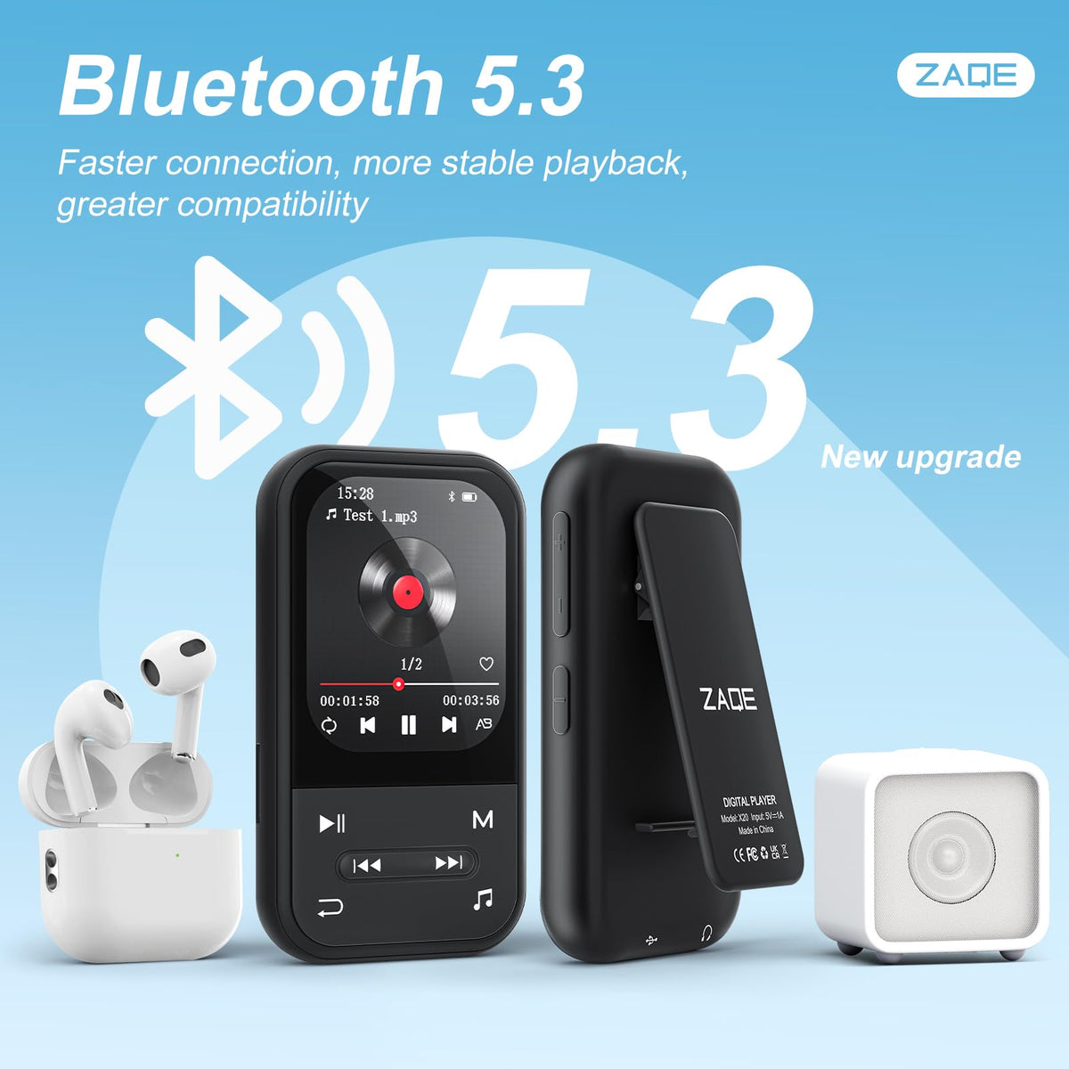 ZAQE X20 with earbuds tuned to FM radio for quick access